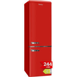 Amica Réfrigérateur autonome rétro avec congélateur - 244 l - Éclairage LED - Étagères en verre chromé - Grille à bouteilles - 1