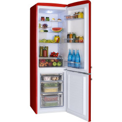 Amica Réfrigérateur autonome rétro avec congélateur - 244 l - Éclairage LED - Étagères en verre chromé - Grille à bouteilles - 1