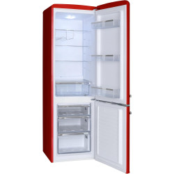 Amica Réfrigérateur autonome rétro avec congélateur - 244 l - Éclairage LED - Étagères en verre chromé - Grille à bouteilles - 1