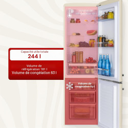 Amica kgcr 387 101 b retro réfrigérateur-congélateur, 181 cm de haut, 55 cm de large, 244 l/eek c/autonome, beige
