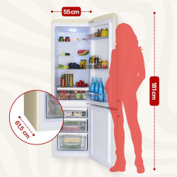 Amica kgcr 387 101 b retro réfrigérateur-congélateur, 181 cm de haut, 55 cm de large, 244 l/eek c/autonome, beige