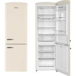 Amica KGCR 387 109 B Retro Réfrigérateur-congélateur, 200 cm de haut, 60 cm de large, 330 l/EEK D/autonome/crème de café