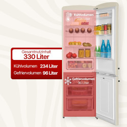 Amica KGCR 387 109 B Retro Réfrigérateur-congélateur, 200 cm de haut, 60 cm de large, 330 l/EEK D/autonome/crème de café