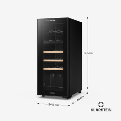Klarstein caves à vin 18 bouteilles en pose libre - range-bouteille avec 2 zones de refroidissement, compresseur économique - po