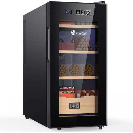 KingChii Cave à cigares électrique de 26 L avec système de contrôle de la température, armoire à cigares avec étagères en bois d