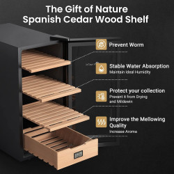KingChii Cave à cigares électrique de 26 L avec système de contrôle de la température, armoire à cigares avec étagères en bois d