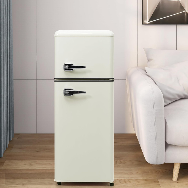 Merax Réfrigérateur à deux portes 92 litres - Congélateur 28 l - 105,5 cm de hauteur - LED - Étagères en verre réglables - 116 k