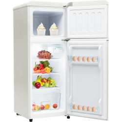 Merax Réfrigérateur à deux portes 92 litres - Congélateur 28 l - 105,5 cm de hauteur - LED - Étagères en verre réglables - 116 k