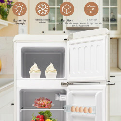 Merax Réfrigérateur à deux portes 92 litres - Congélateur 28 l - 105,5 cm de hauteur - LED - Étagères en verre réglables - 116 k