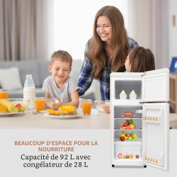 Merax Réfrigérateur à deux portes 92 litres - Congélateur 28 l - 105,5 cm de hauteur - LED - Étagères en verre réglables - 116 k