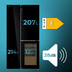 Cecotec réfrigérateur 3 portes bolero coolmarket tdw 548 noir glass e, classe e, 548l, design t door, compresseur inverter plus,