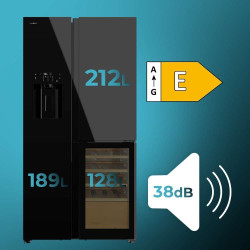 Cecotec réfrigérateur avec 3 portes bolero coolmarket tdw 529 wid noir glass e. réfrigérateur 3 portes noir, cave à vin, 529l, i