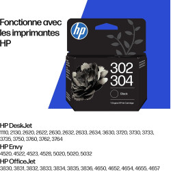 HP 302/304 Noir, Cartouche Encre Originale | Compatible avec les gammes d'imprimantes DeskJet 1110, 2130, Envy 4520, OfficeJet 3