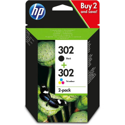 HP 302 Noir et Trois Couleurs, Lot de 2 Cartouches Encre Originales | Compatible avec les gammes d'imprimantes DeskJet 1110, 213