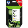 HP 302 Noir et Trois Couleurs, Lot de 2 Cartouches Encre Originales | Compatible avec les gammes d'imprimantes DeskJet 1110, 213
