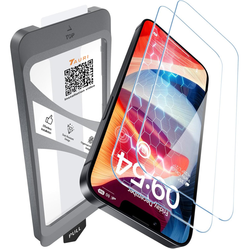 TAURI Lot de 2 Verre Trempé Pour iPhone 13 Pro | Sans Bulle, Film en Protection D'écran avec Outil d'Installation Facile,Dépouss