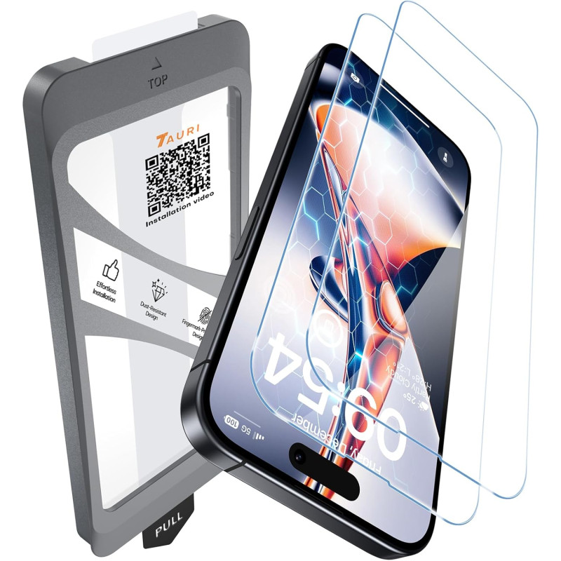 TAURI Lot de 2 Verre Trempé Pour iPhone 15 Pro | Sans Bulle, Film en Protection D'écran avec Outil d'Installation Facile,Dépouss
