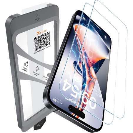TAURI Lot de 2 Verre Trempé Pour iPhone 15 Pro | Sans Bulle, Film en Protection D'écran avec Outil d'Installation Facile,Dépouss