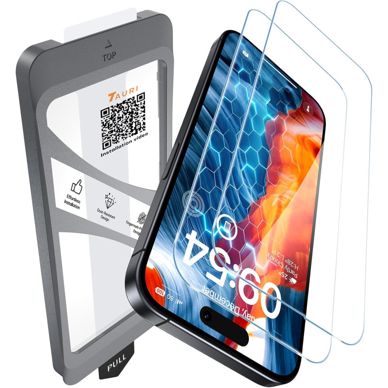 TAURI Lot de 2 Verre Trempé Pour iPhone 15 Pro Max | Sans Bulle, Film en Protection D'écran avec Outil d'Installation Facile,Dép