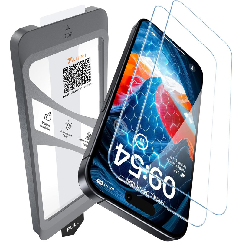 TAURI Lot de 2 Verre Trempé Pour iPhone 16 Pro | Sans Bulle, Film en Protection D'écran avec Outil d'Installation Facile,Dépouss