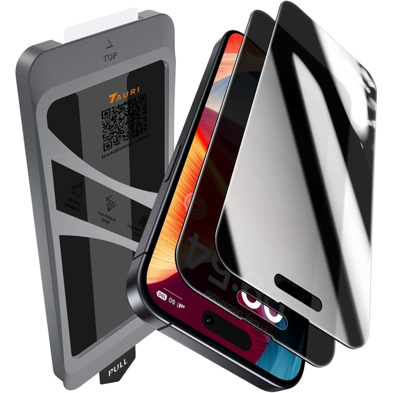 TAURI Lot de 2 Verre Trempé Anti-Espion Pour iPhone 15 | Privacy Film en Protection D'écran avec Outil d'Installation Facile,Dép