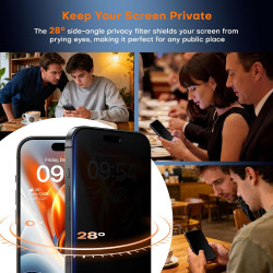 TAURI Lot de 2 Verre Trempé Anti-Espion Pour iPhone 16 Pro Max | Privacy Film en Protection D'écran avec Outil d'Installation Fa