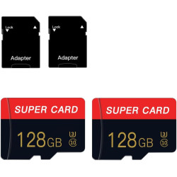 Lot de 2 cartes mémoire Micro SD de 128 Go Classe 10 haute vitesse avec adaptateur pour smartphone/appareil photo/tablette