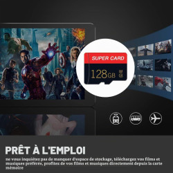 Lot de 2 cartes mémoire Micro SD de 128 Go Classe 10 haute vitesse avec adaptateur pour smartphone/appareil photo/tablette