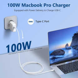 Chargeur USB-C Rapide 100 W Compatible avec MacBook Air Pro M1 M2 M3 M4, 13/14/15/16 Pouces, 14/16 Pouces Pro Max, Adaptateur de
