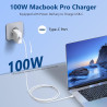 Chargeur USB-C Rapide 100 W Compatible avec MacBook Air Pro M1 M2 M3 M4, 13/14/15/16 Pouces, 14/16 Pouces Pro Max, Adaptateur de