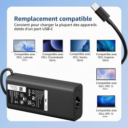 65W 45W Adaptateur Chargeur USB C Compatible avec Ordinateur Portable Dell Latitude 5420 5430 5520 5530 5540 7420 7430 7440 7390