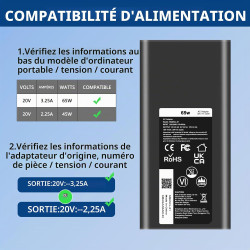 65W 45W Adaptateur Chargeur USB C Compatible avec Ordinateur Portable Dell Latitude 5420 5430 5520 5530 5540 7420 7430 7440 7390