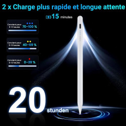 Variglas Stylet pour iPad 2018-2026 - 2X Charge Rapide Blanc | Précision Pixel,Rejet de Paume,Compatible avec iPad 11(A16)/10/9