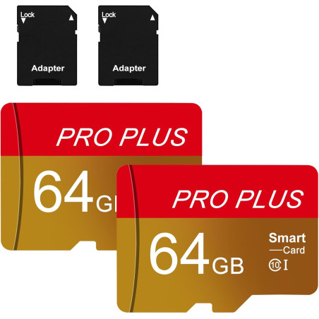 Carte Micro SD 64 Go, Lot de 2 SD Card avec Adaptateur UHS-I A1 C10 TF Carte Memoire Micro SD Cartes Mémoire Microsd pour Tablet