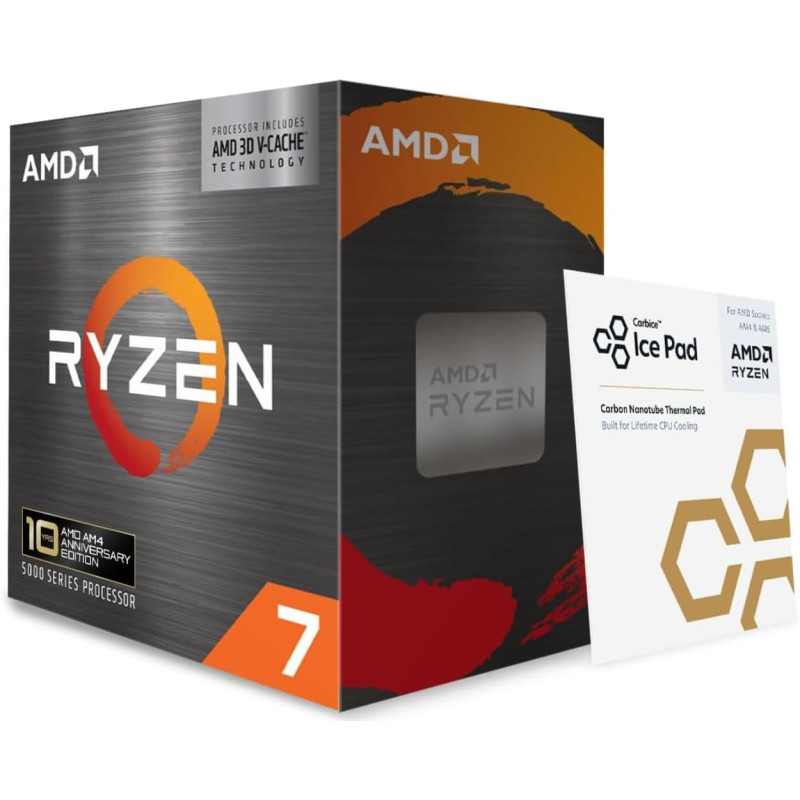 AMD Ryzen 7 5800X3D Processeur 10E Anniversaire (8 Coeurs/16 Threads, Socket AM4, 105W TDP, 100 Mo Cache, jusqu'à 4.5 GHz Fréque