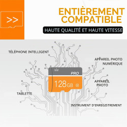 128 Go Carte mémoire, Micro Carte mémoire avec Adaptateur Classe 10 Haute Vitesse pour Appareil Photo, Smartphone, Tablette