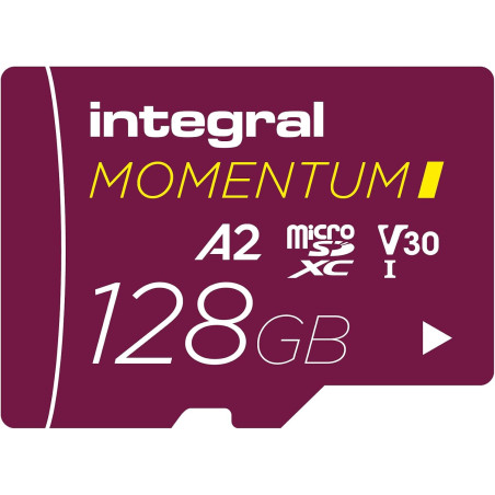 Integral Momentum I 128 Go Carte microSDXC, 210 Mo/s en Lecture, 180 Mo/s en écriture, V30, U3, A2, pour 4K/5K UHD sur GoPro, Dr