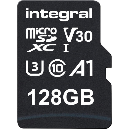 Integral 128GB microSD Card Haute Vitesse Carte Mémoire Vidéo 4K – Jusqu'à 100MB/s en lecture et 50MB/s en écriture, UHS-I, U3, 