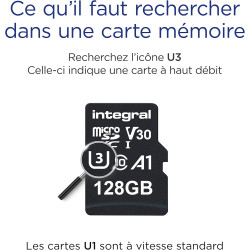Integral 128GB microSD Card Haute Vitesse Carte Mémoire Vidéo 4K – Jusqu'à 100MB/s en lecture et 50MB/s en écriture, UHS-I, U3, 