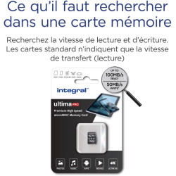 Integral 128GB microSD Card Haute Vitesse Carte Mémoire Vidéo 4K – Jusqu'à 100MB/s en lecture et 50MB/s en écriture, UHS-I, U3, 