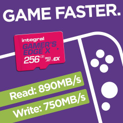 Carte microSD Express Gamer's Edge X 256 Go – pour Switch 2, 890 Mo/s Lecture, 750 Mo/s écriture, NVMe, 4K, A1, Vitesse de feu, 