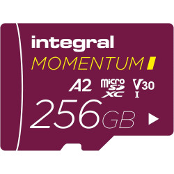 Integral Momentum I 256 Go Carte microSDXC, 210 Mo/s en Lecture, 180 Mo/s en écriture, V30, U3, A2, pour 4K/5K UHD sur GoPro, Dr