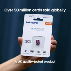 Integral Momentum I 256 Go Carte microSDXC, 210 Mo/s en Lecture, 180 Mo/s en écriture, V30, U3, A2, pour 4K/5K UHD sur GoPro, Dr