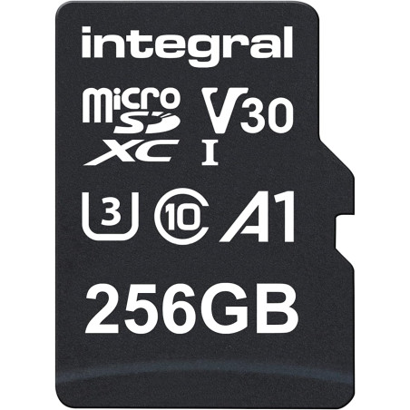 Integral 256GB microSD Card Haute Vitesse Carte Mémoire Vidéo 4K – Jusqu'à 100MB/s en lecture et 50MB/s en écriture, UHS-I, U3, 