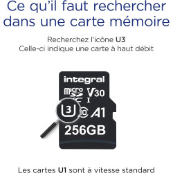 Integral 256GB microSD Card Haute Vitesse Carte Mémoire Vidéo 4K – Jusqu'à 100MB/s en lecture et 50MB/s en écriture, UHS-I, U3, 
