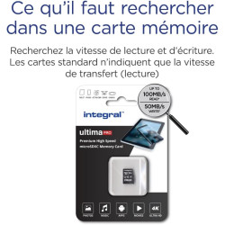 Integral 256GB microSD Card Haute Vitesse Carte Mémoire Vidéo 4K – Jusqu'à 100MB/s en lecture et 50MB/s en écriture, UHS-I, U3, 