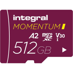 Integral Momentum I 512 Go Carte microSDXC, 210 Mo/s en Lecture, 180 Mo/s en écriture, V30, U3, A2, pour 4K/5K UHD sur GoPro, Dr