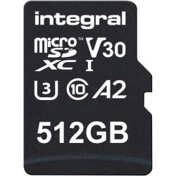 Integral 512GB microSD Card Haute Vitesse Carte Mémoire Vidéo 4K – Jusqu'à 100MB/s en lecture et 50MB/s en écriture, UHS-I, U3, 