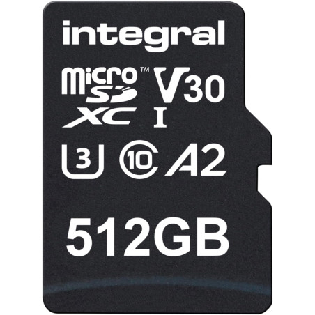 Integral 512GB microSD Card Haute Vitesse Carte Mémoire Vidéo 4K – Jusqu'à 100MB/s en lecture et 50MB/s en écriture, UHS-I, U3, 