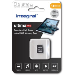 Integral 512GB microSD Card Haute Vitesse Carte Mémoire Vidéo 4K – Jusqu'à 100MB/s en lecture et 50MB/s en écriture, UHS-I, U3, 